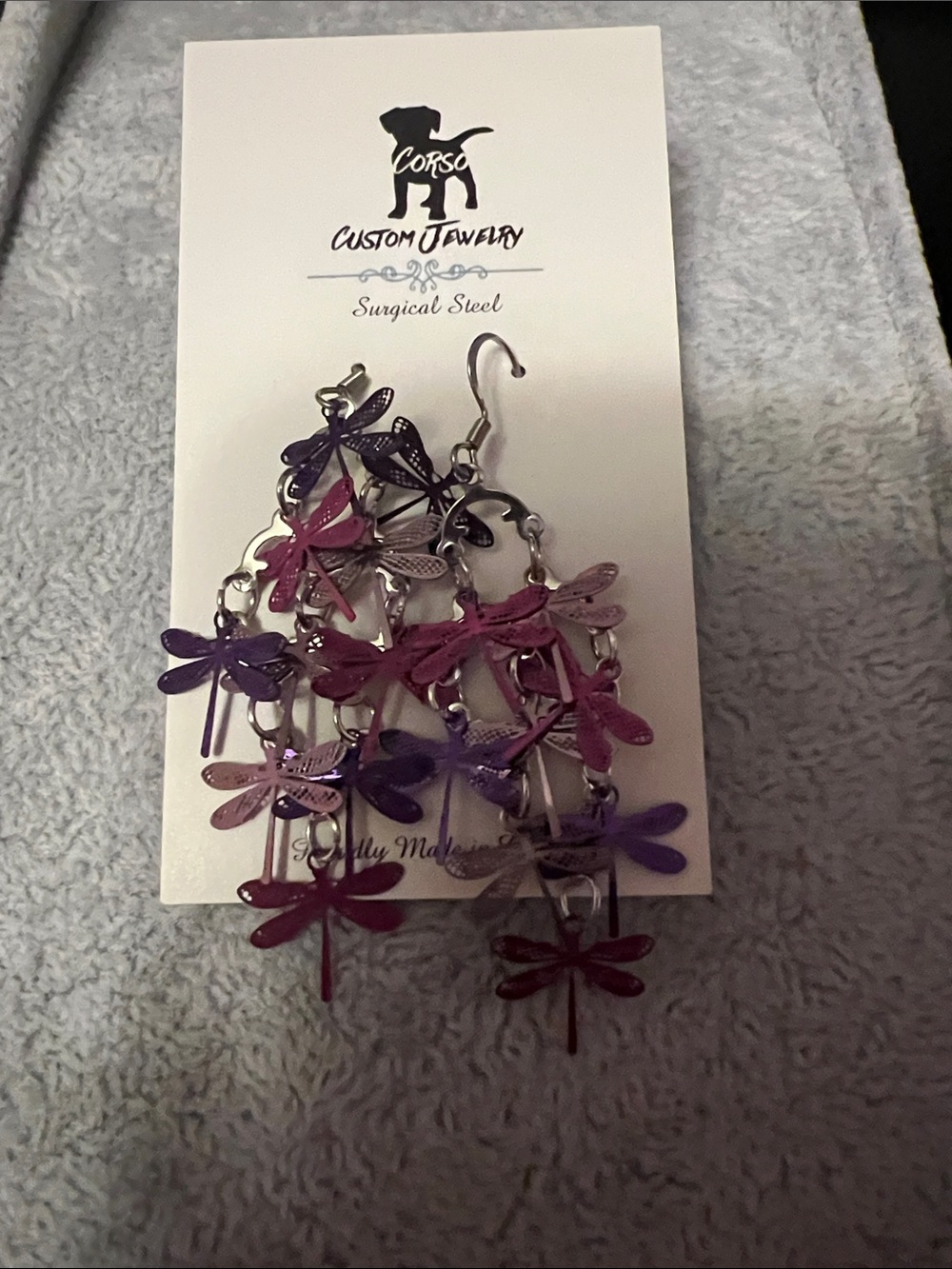 Purple Pink Dragonfly Dangle Earrings